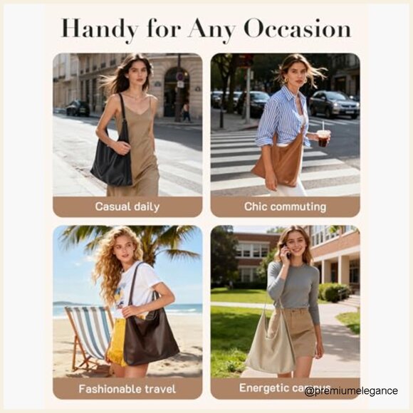 Soft Vegan Leather Hobo Bag Tote Crossbody Shoulder Purse with Pouch - Picture 2 of 7